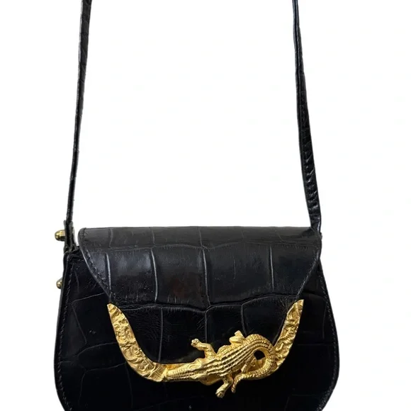 Vintage Glenn Miller For Ann Turk Alligator -Embossed Bag Whit Gold Mascaron - Picture 3 of 10